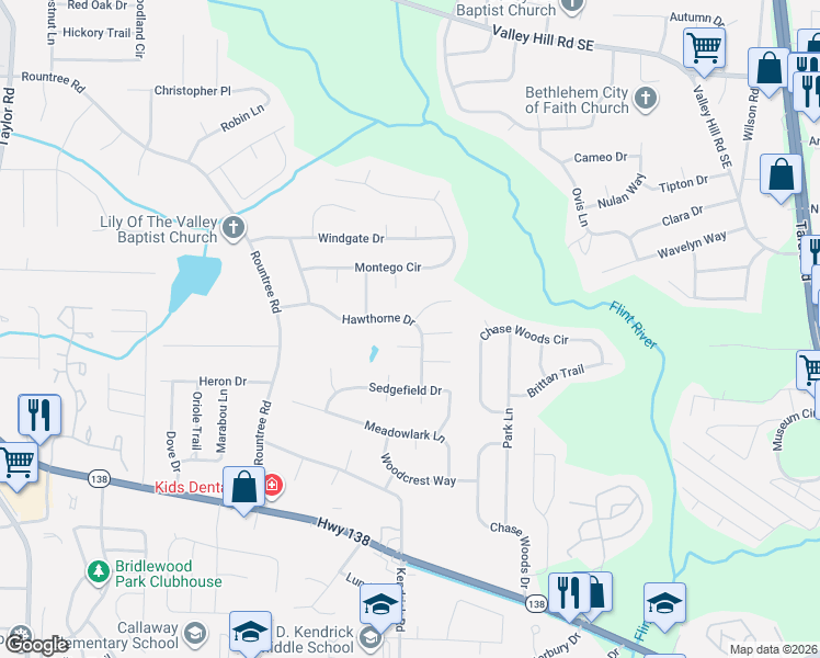 map of restaurants, bars, coffee shops, grocery stores, and more near 137 Hawthorne Drive in Riverdale