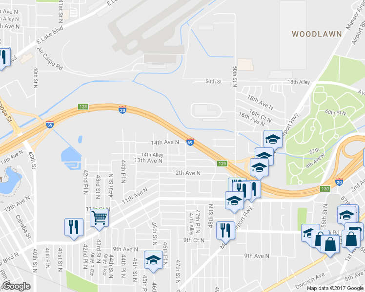 map of restaurants, bars, coffee shops, grocery stores, and more near 1327 46th Way North in Birmingham