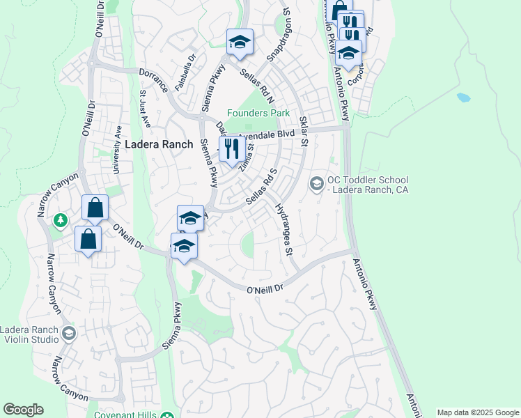 map of restaurants, bars, coffee shops, grocery stores, and more near 1 Rose Mary Place in Mission Viejo