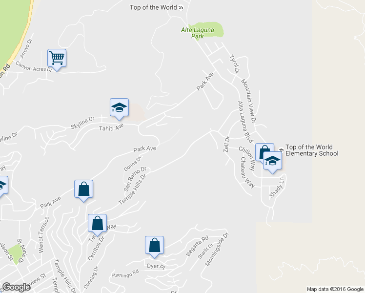 map of restaurants, bars, coffee shops, grocery stores, and more near 2512 Temple Hills Drive in Laguna Beach