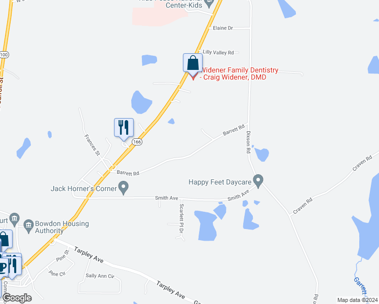 map of restaurants, bars, coffee shops, grocery stores, and more near 219 Barrett Road in Bowdon