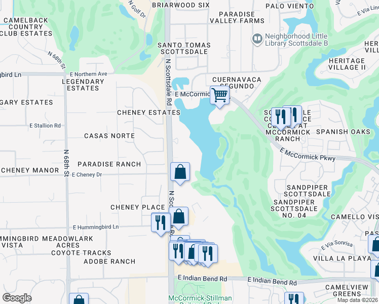 map of restaurants, bars, coffee shops, grocery stores, and more near None in Scottsdale