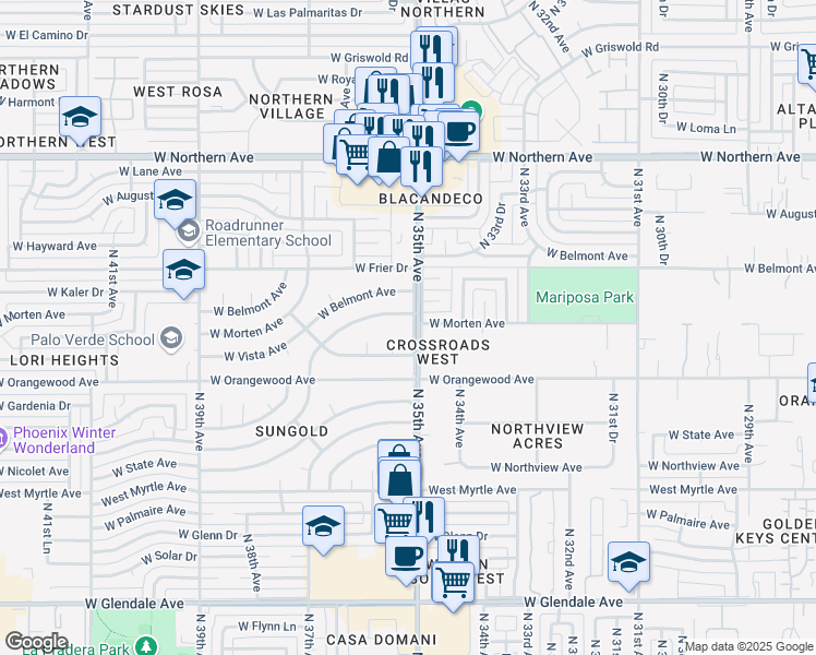 map of restaurants, bars, coffee shops, grocery stores, and more near 3455 West Morten Avenue in Phoenix