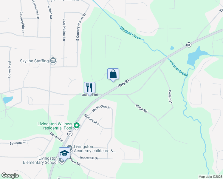 map of restaurants, bars, coffee shops, grocery stores, and more near 3251 Highway 81 in Covington
