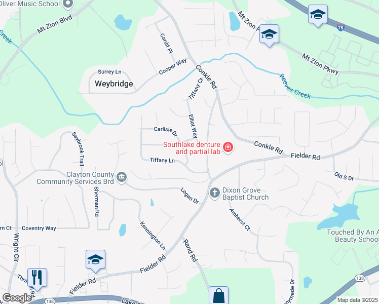map of restaurants, bars, coffee shops, grocery stores, and more near 7582 Carlisle Drive in Jonesboro