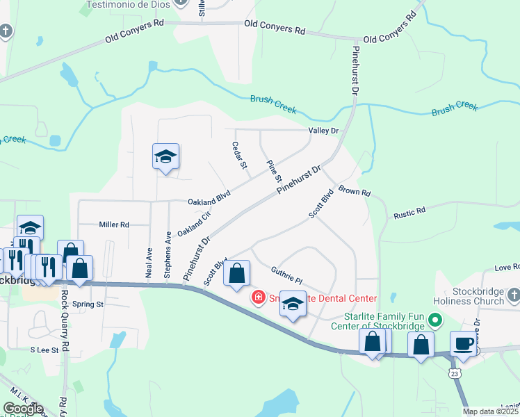 map of restaurants, bars, coffee shops, grocery stores, and more near 200 Pinehurst Drive in Stockbridge