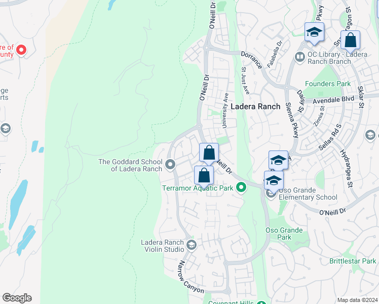 map of restaurants, bars, coffee shops, grocery stores, and more near 23 Orange Blossom Circle in Mission Viejo