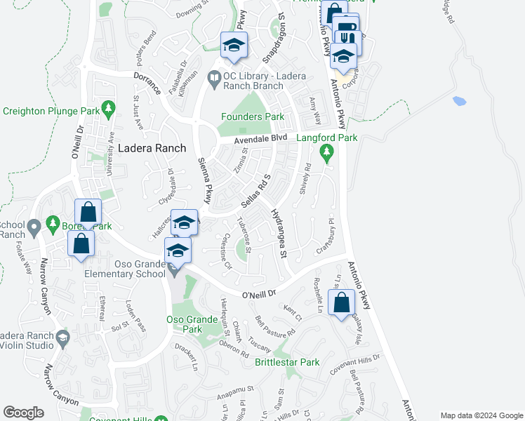 map of restaurants, bars, coffee shops, grocery stores, and more near 1 Rose Mary Place in Mission Viejo