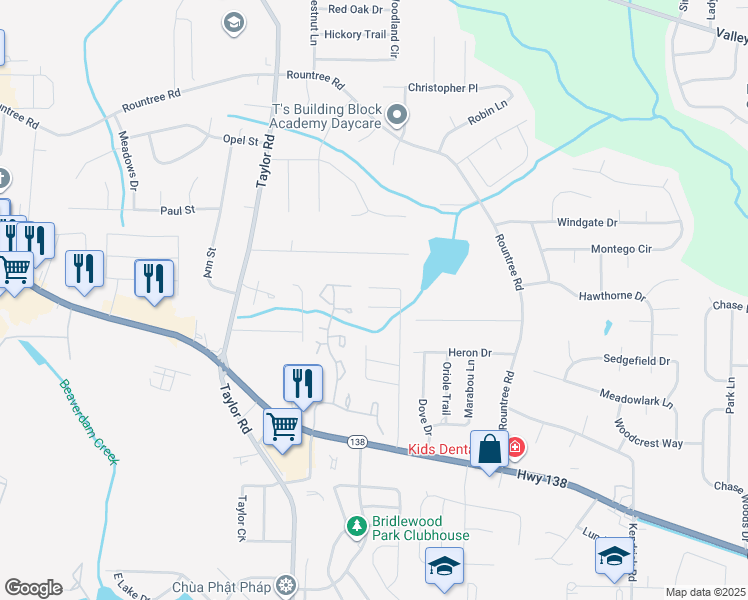 map of restaurants, bars, coffee shops, grocery stores, and more near 211 Antebellum Court in Riverdale