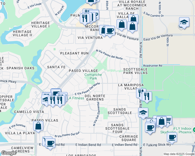 map of restaurants, bars, coffee shops, grocery stores, and more near 7621 North Vía De Los Ninos in Scottsdale