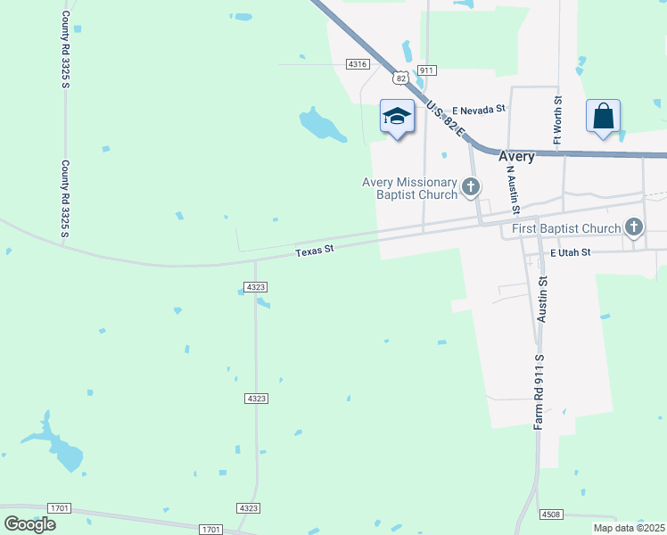 map of restaurants, bars, coffee shops, grocery stores, and more near in Avery