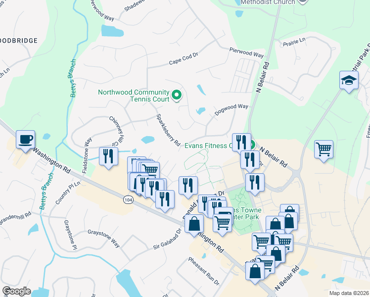 map of restaurants, bars, coffee shops, grocery stores, and more near 852 Sparkleberry Road in Evans