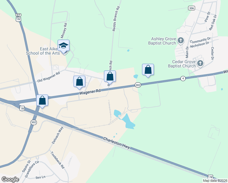 map of restaurants, bars, coffee shops, grocery stores, and more near 2568-2588 Wagener Rd in Aiken