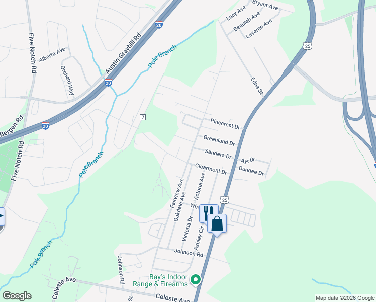 map of restaurants, bars, coffee shops, grocery stores, and more near 708 Fairview Avenue in North Augusta