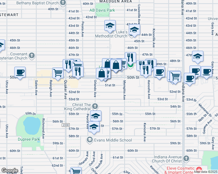 map of restaurants, bars, coffee shops, grocery stores, and more near 3813 51st Street in Lubbock