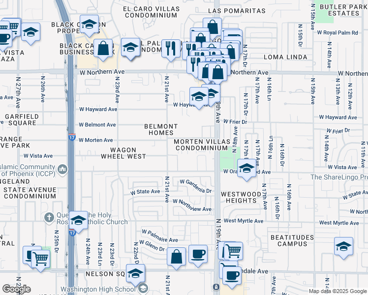 map of restaurants, bars, coffee shops, grocery stores, and more near 2801 N 69th Dr in Phoenix
