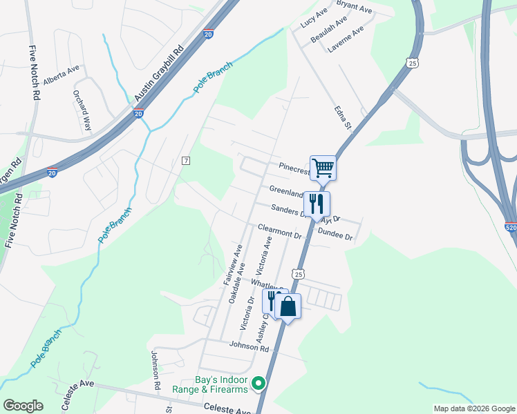 map of restaurants, bars, coffee shops, grocery stores, and more near 708 Fairview Avenue in North Augusta