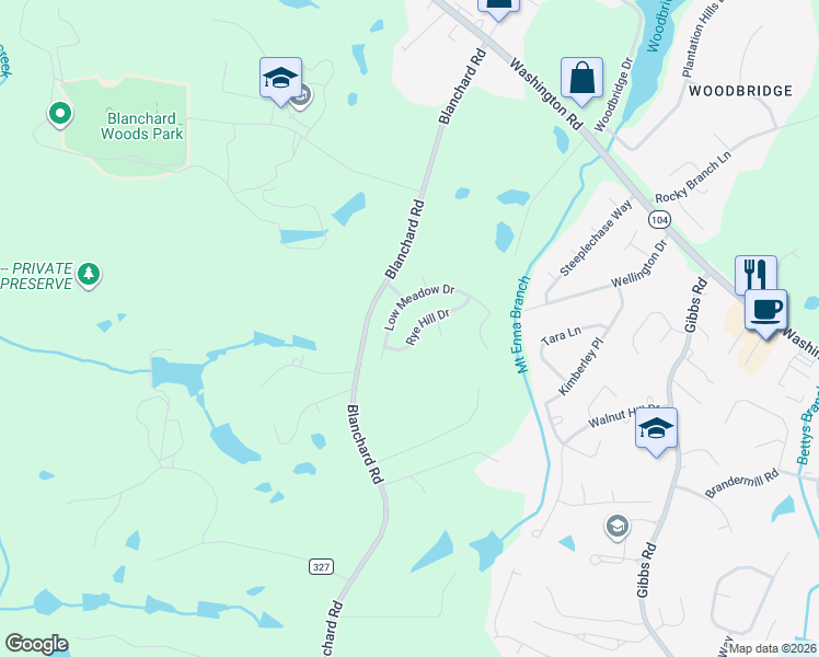 map of restaurants, bars, coffee shops, grocery stores, and more near 693 Low Meadow Drive in Evans