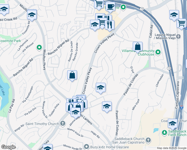 map of restaurants, bars, coffee shops, grocery stores, and more near 28601 Springfield Drive in Laguna Niguel