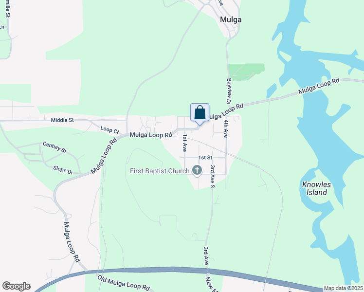 map of restaurants, bars, coffee shops, grocery stores, and more near 212 1st Avenue in Mulga