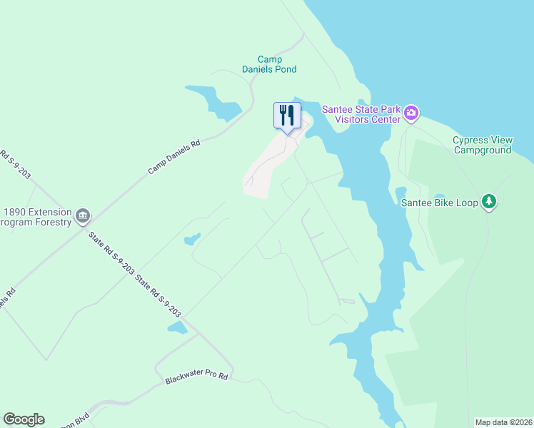 map of restaurants, bars, coffee shops, grocery stores, and more near Santee Lakes Court in Elloree