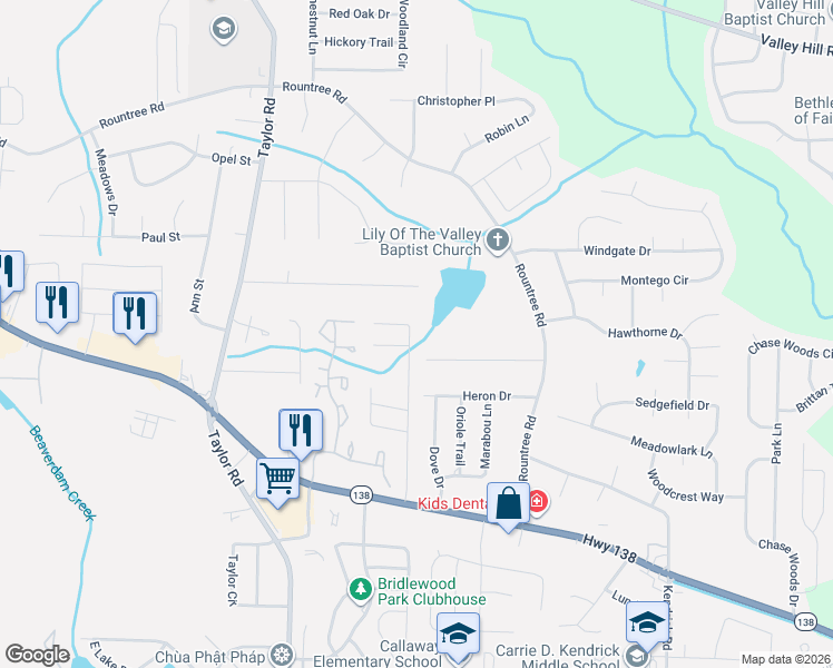 map of restaurants, bars, coffee shops, grocery stores, and more near 169 Antebellum Court in Riverdale