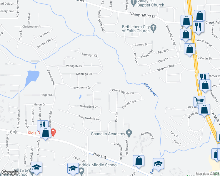 map of restaurants, bars, coffee shops, grocery stores, and more near 7582 Smith Court in Jonesboro
