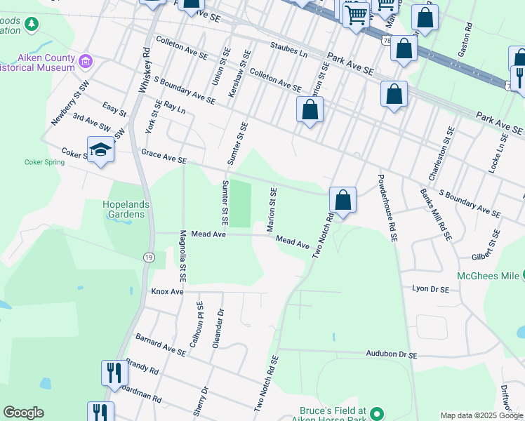map of restaurants, bars, coffee shops, grocery stores, and more near 517 Marion Street Southeast in Aiken