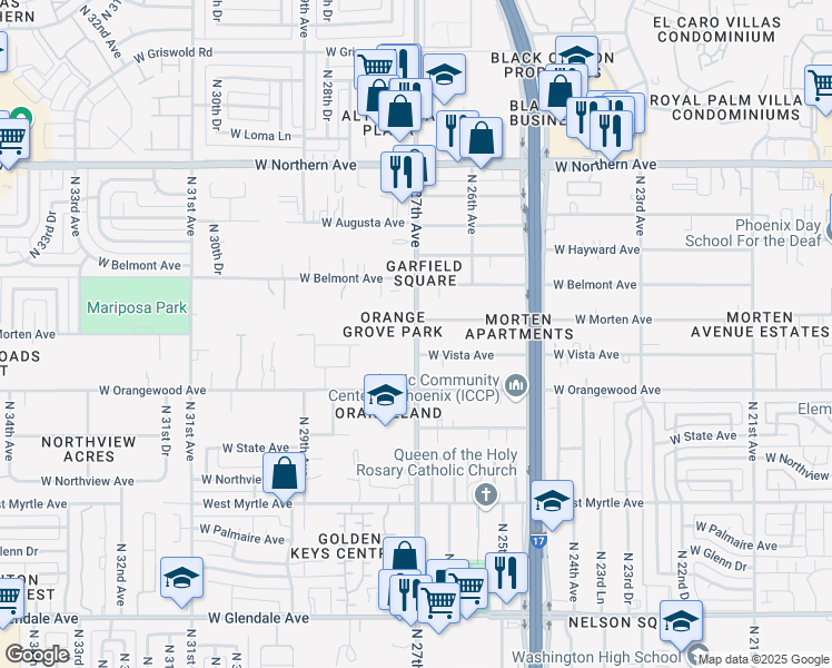 map of restaurants, bars, coffee shops, grocery stores, and more near 7600 North 27th Avenue in Phoenix