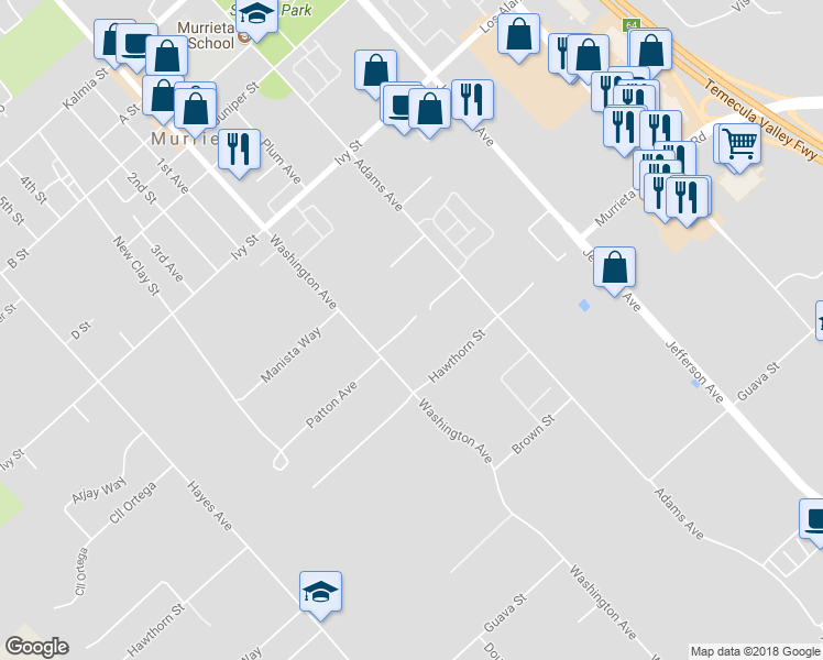 map of restaurants, bars, coffee shops, grocery stores, and more near 41862 Patton Place in Murrieta