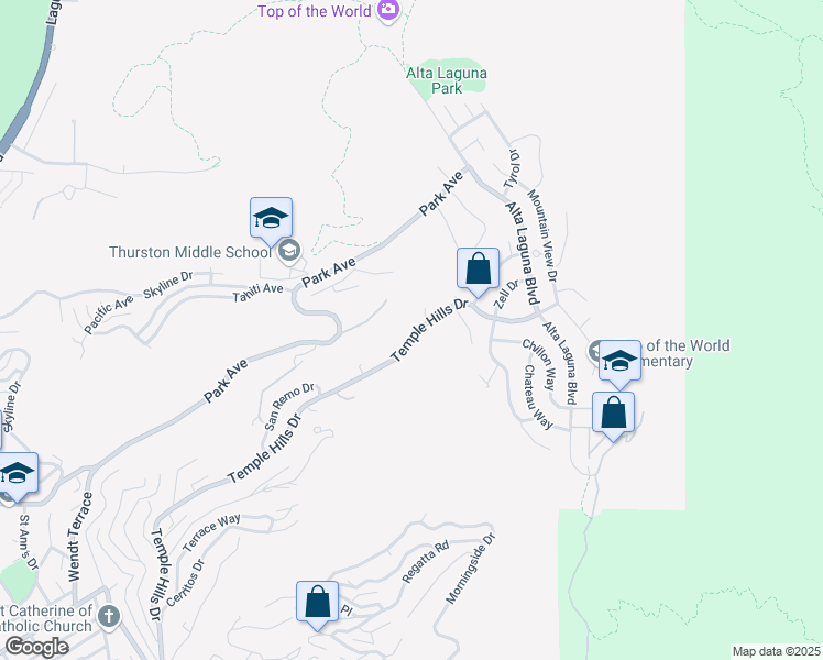 map of restaurants, bars, coffee shops, grocery stores, and more near 2512 Temple Hills Drive in Laguna Beach