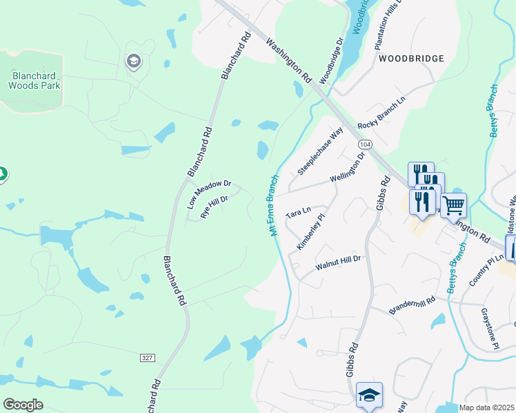 map of restaurants, bars, coffee shops, grocery stores, and more near 738 Low Meadow Drive in Evans