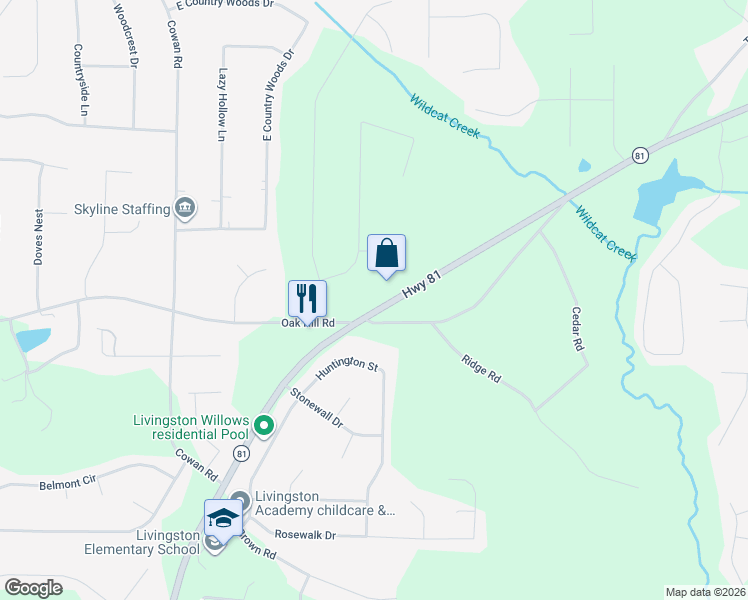 map of restaurants, bars, coffee shops, grocery stores, and more near 3251 Highway 81 in Covington