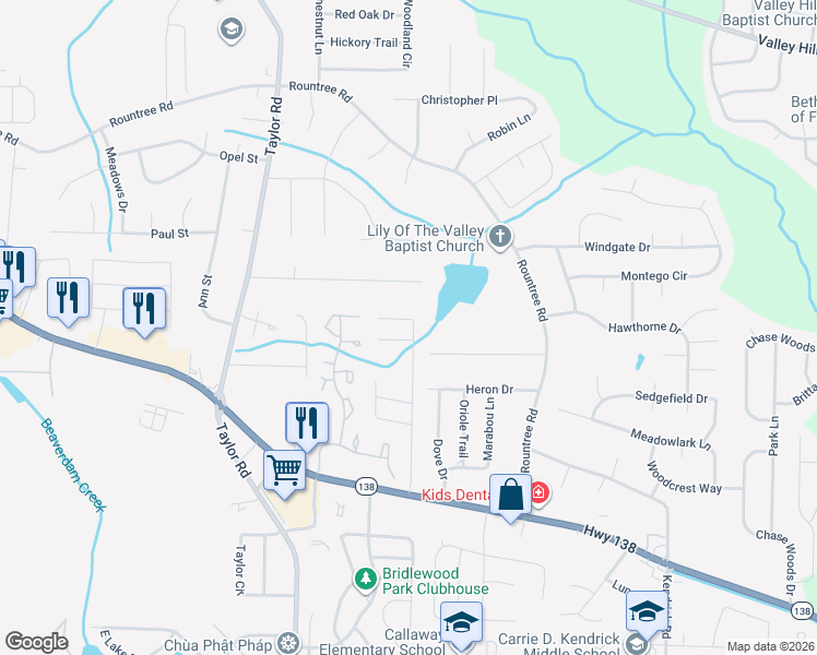 map of restaurants, bars, coffee shops, grocery stores, and more near 7577 Antebellum Lane in Riverdale