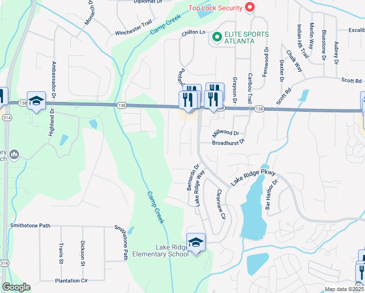 map of restaurants, bars, coffee shops, grocery stores, and more near 7608 Shannon Oak Drive in Riverdale