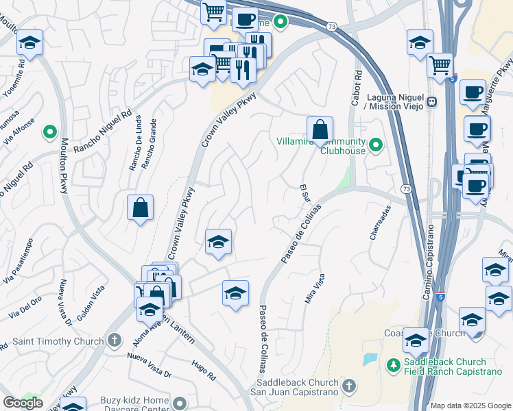 map of restaurants, bars, coffee shops, grocery stores, and more near 28602 Silverton Drive in Laguna Niguel
