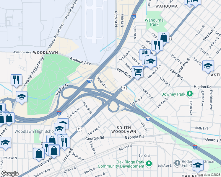 map of restaurants, bars, coffee shops, grocery stores, and more near 125 1st Court North in Birmingham