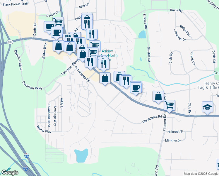 map of restaurants, bars, coffee shops, grocery stores, and more near 5341 North Henry Boulevard in Stockbridge
