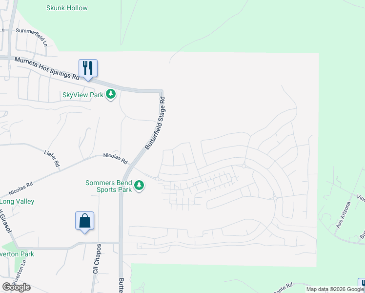 map of restaurants, bars, coffee shops, grocery stores, and more near 39291 Kindler Lane in Temecula
