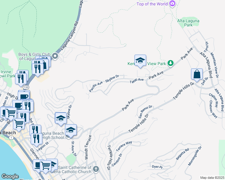 map of restaurants, bars, coffee shops, grocery stores, and more near 1509 Tahiti Avenue in Laguna Beach