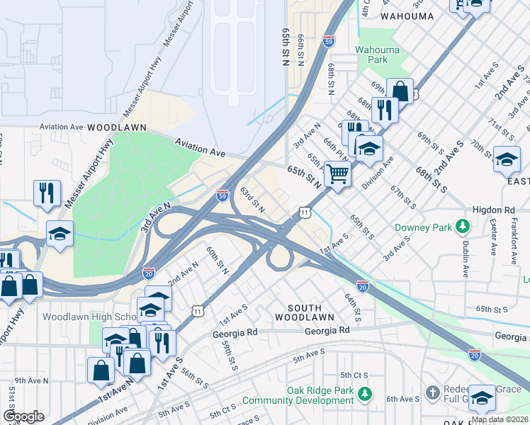 map of restaurants, bars, coffee shops, grocery stores, and more near 125 1st Court North in Birmingham