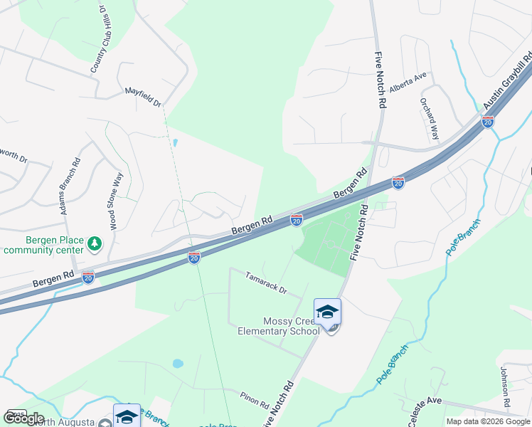 map of restaurants, bars, coffee shops, grocery stores, and more near 410 Bergen Road in North Augusta