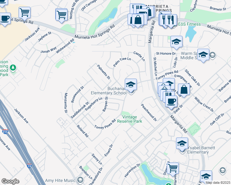 map of restaurants, bars, coffee shops, grocery stores, and more near 40068 Montage Lane in Murrieta