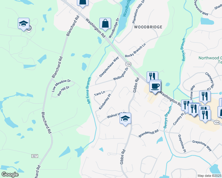 map of restaurants, bars, coffee shops, grocery stores, and more near 675 Tara Lane in Evans