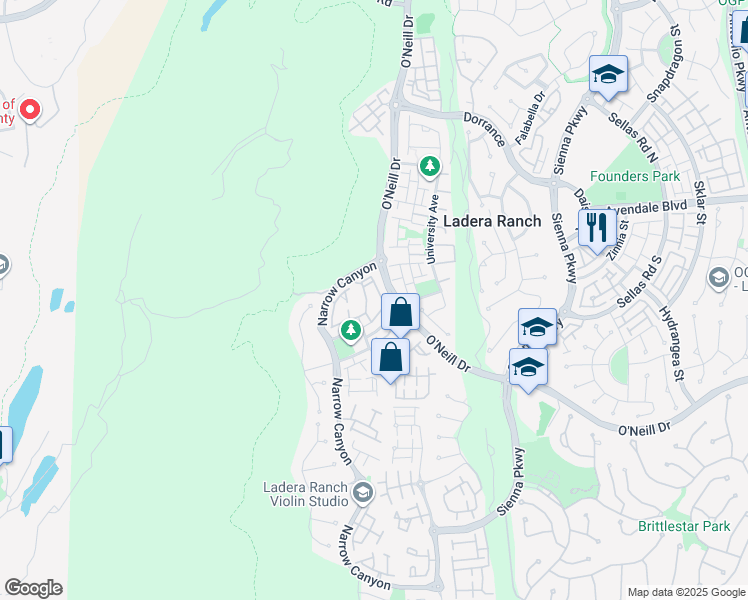 map of restaurants, bars, coffee shops, grocery stores, and more near 57 Orange Blossom Circle in Mission Viejo