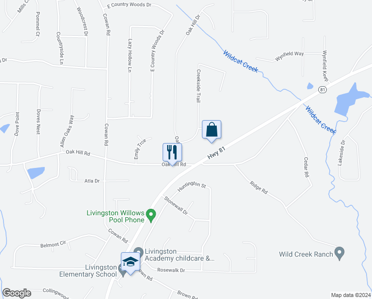 map of restaurants, bars, coffee shops, grocery stores, and more near 35 Oak Hill Drive in Covington