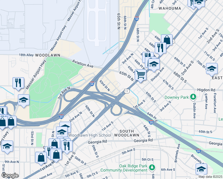 map of restaurants, bars, coffee shops, grocery stores, and more near 125 63rd Street North in Birmingham