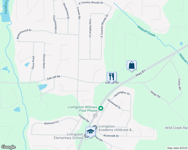 map of restaurants, bars, coffee shops, grocery stores, and more near 30 Emily Trce in Covington