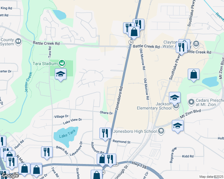 map of restaurants, bars, coffee shops, grocery stores, and more near 7601-7699 Jonesboro Rd in Jonesboro