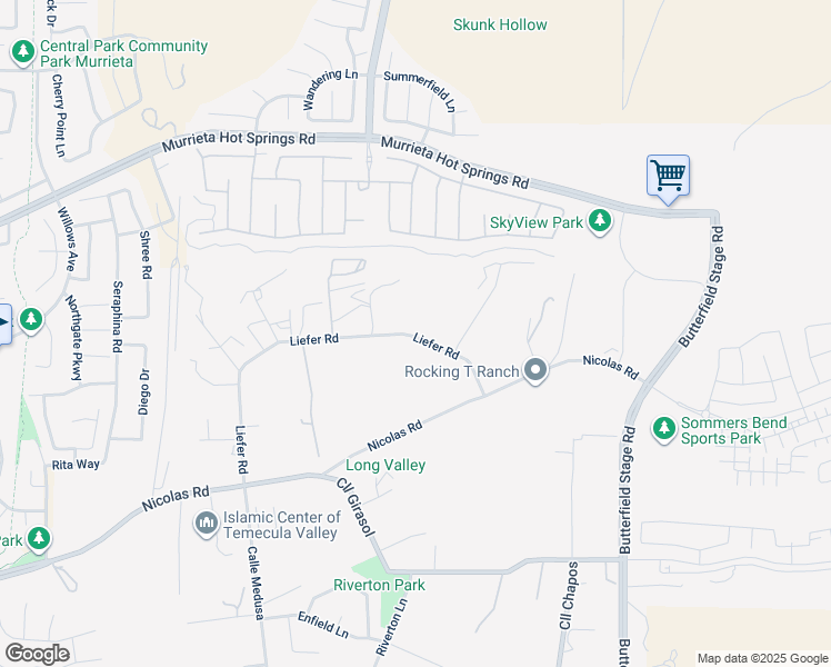 map of restaurants, bars, coffee shops, grocery stores, and more near Liefer Road in Temecula
